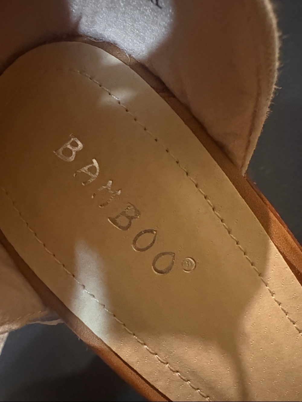 BAMBOO Cream and Tan Canvas Peep-Toe Wedge Sandals - Picture 2 of 2